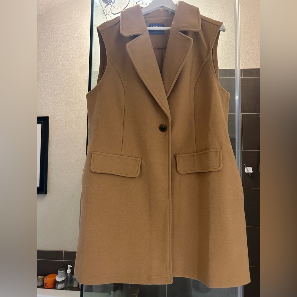 FOR FALL!  GRAB NOW!! Cavalini Tan Vest with Classic Tailoring and Knee Length